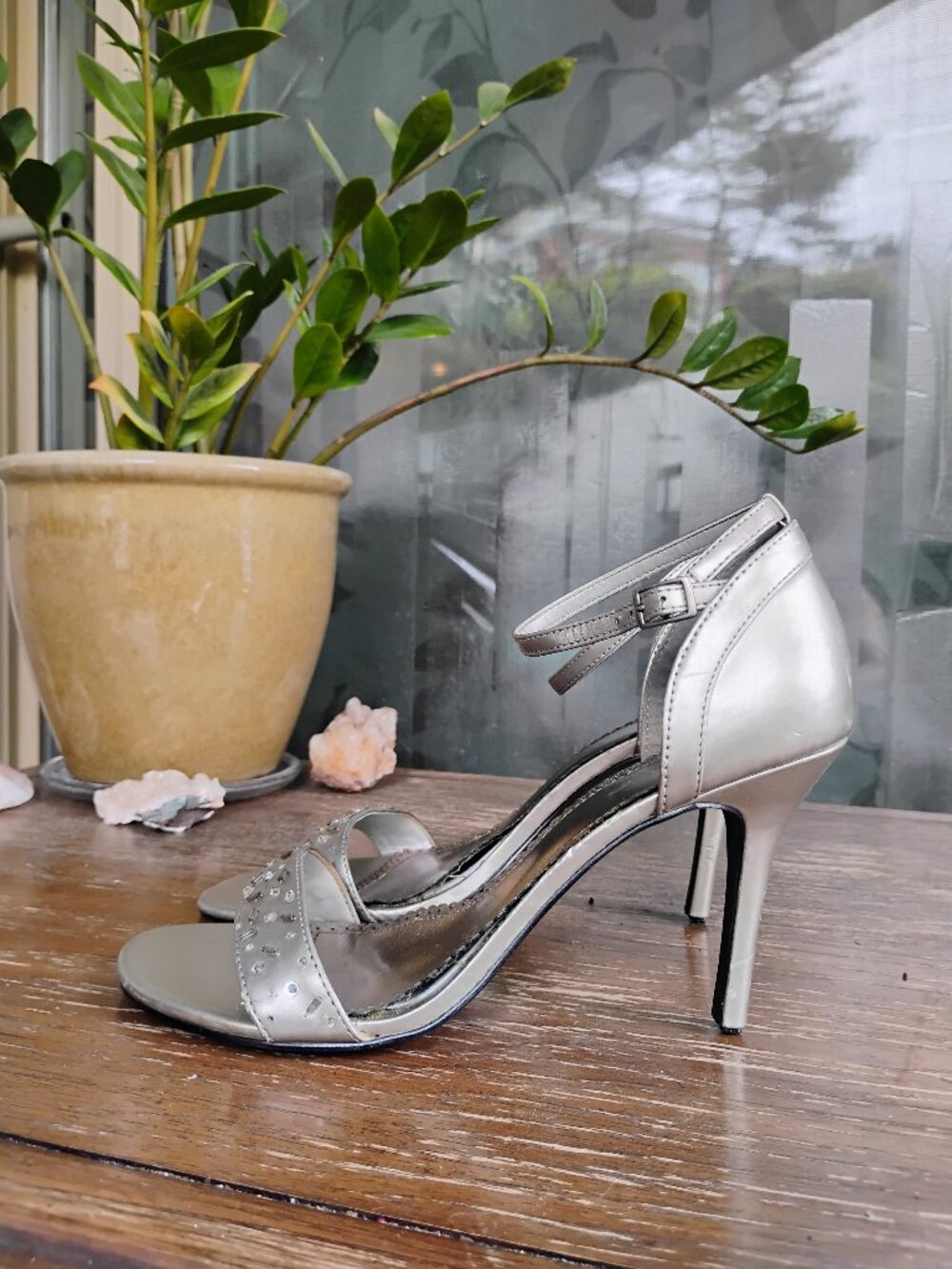 Spring Silver Stiletto Ankle Strap Pumps Heels Size 8